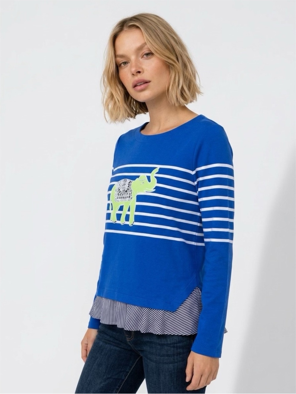 CROWN & IVY BEADED ELEPHANT Striped Long-Sleeve Top SIZE SMALL NWT